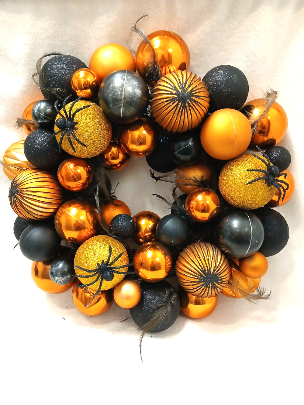 Spider Wreath Halloween Large 18" Front Door Orance Black Baubles Balls